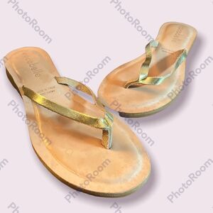 Cocobelle Gold Italian Leather Flip Flop Sandals